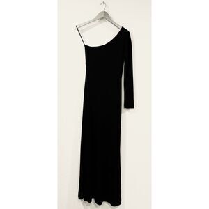 ~ Lauren Ralph Lauren S 1-Shoulder Maxi Dress Black A-line Fit&Flare Long Sleeve